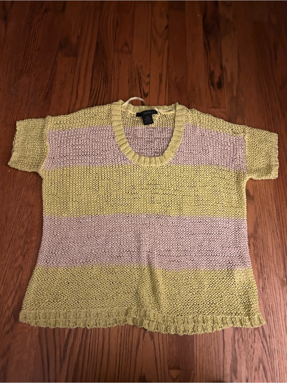 Calvin Klein Jeans Women’s Sz S/M Oversized Yellow/Green & Cream Crochet Top